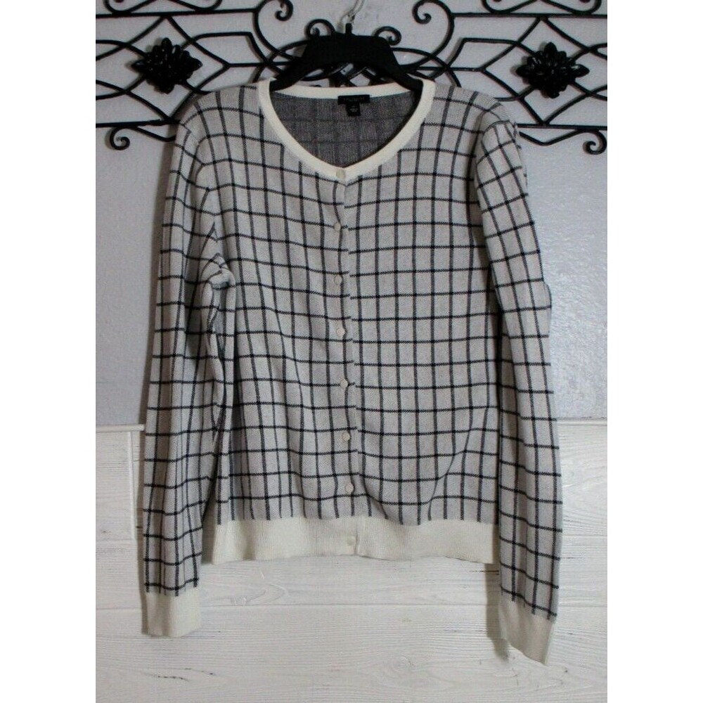 Ann Taylor Women's Cardigan Size XL Long Sleeve Multicolored Plaid Round Neck